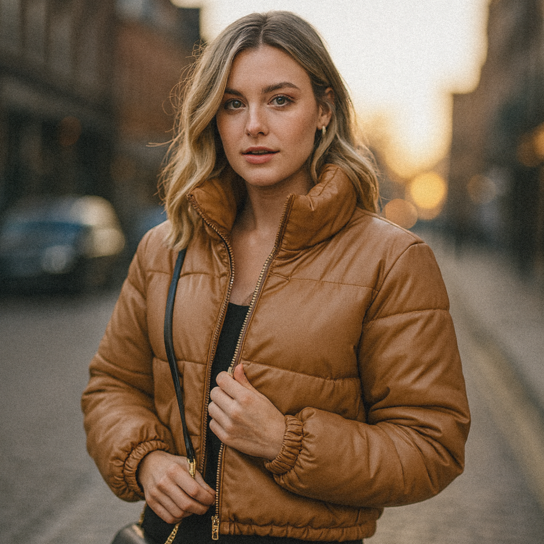 Faux Leather Bomber Puffer Jacket