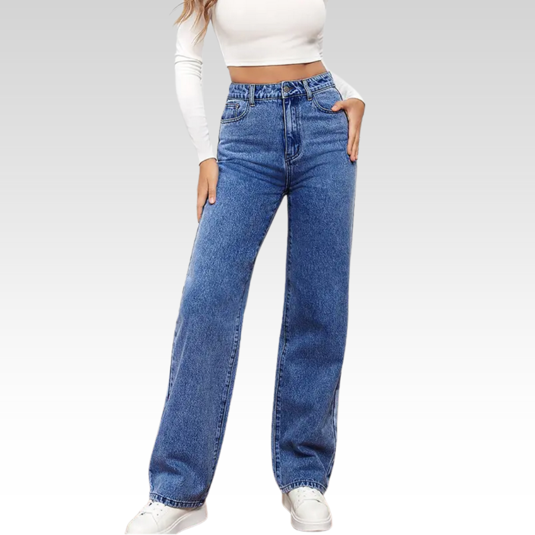 Regular High Waist Straight Blue Jeans