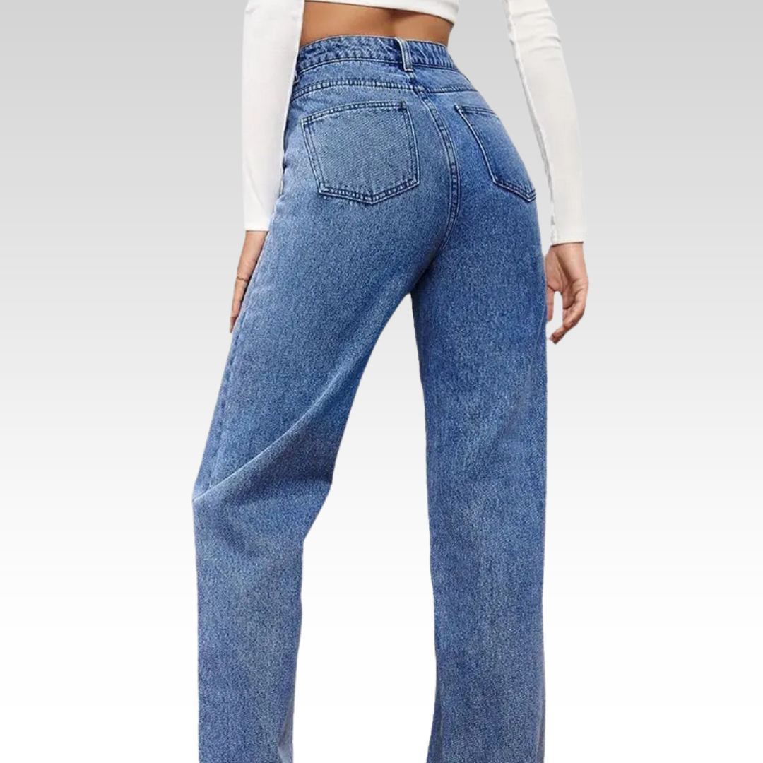 Regular High Waist Straight Blue Jeans