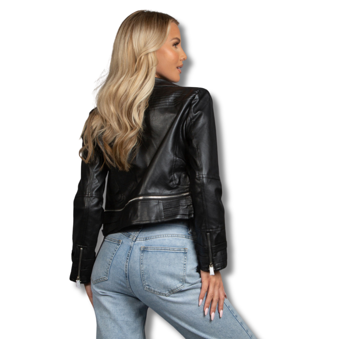 Faux Leather Cropped Biker Jacket