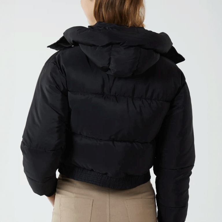 Black Cropped Hooded Puffer Jacket