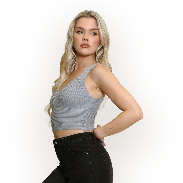 Grey Ribbed Crop Vest Top